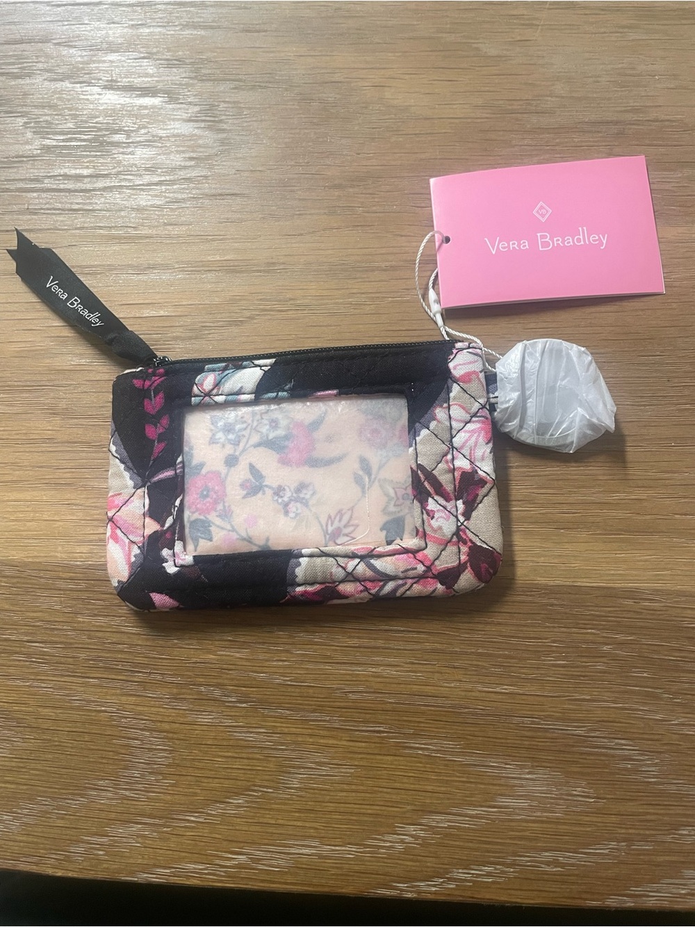 Vera Bradley Pink Floral Quilted ID Wallet with Clear Window